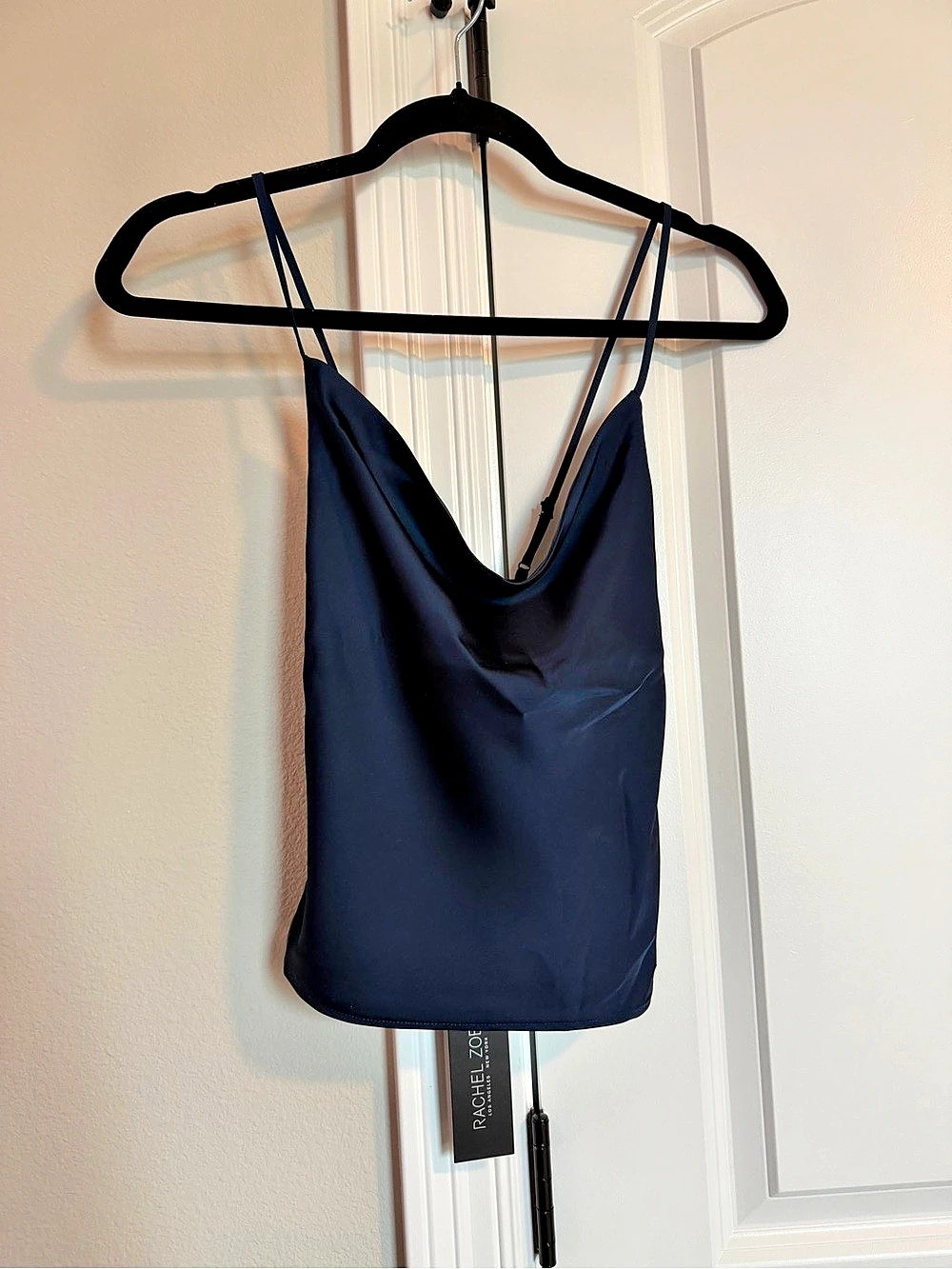 NWT Rachel Zoe Navy Satin Cowl Neck Camisole Tank Top - Size XS